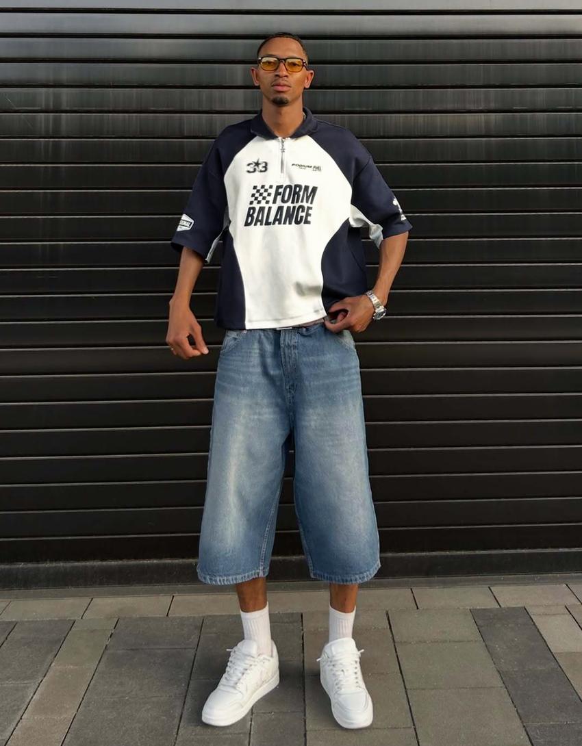 Bermuda en denim super baggy fit-Bleu lavé