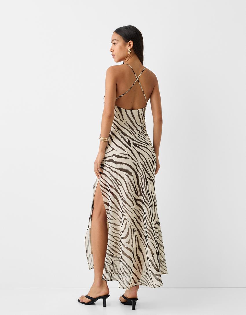 Long animal print dress-White / Black-2