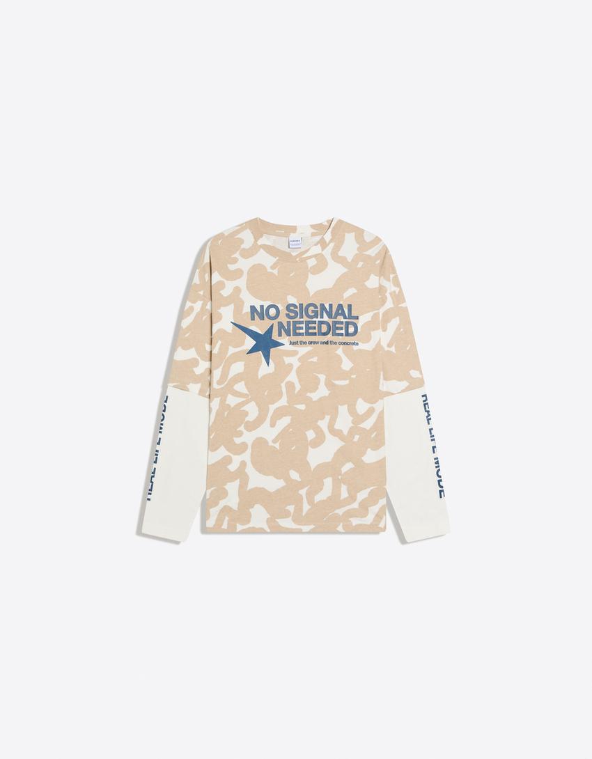 Printed double sleeve T-shirt-Off white