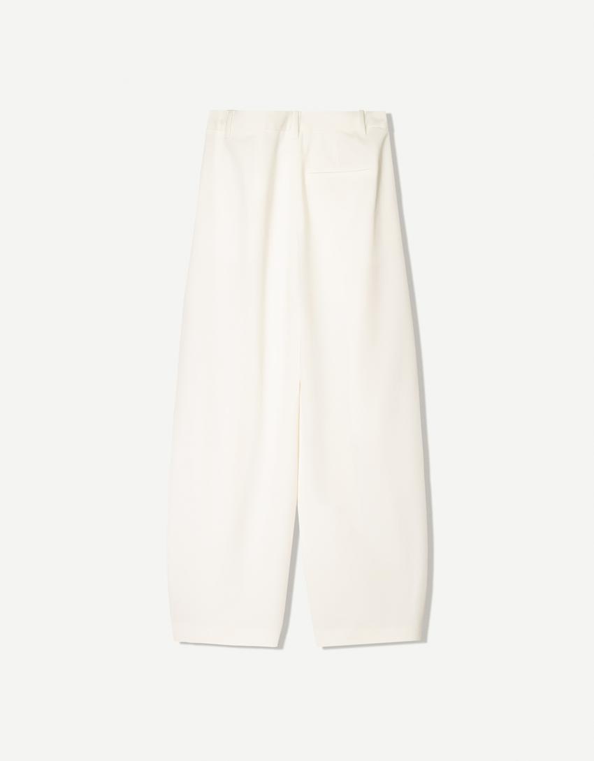 Tailoring broek met taille met overslag-Ecru-5