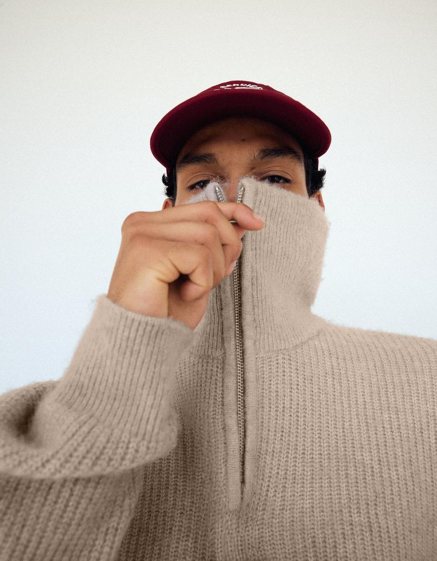 Pull col zippé-Beige