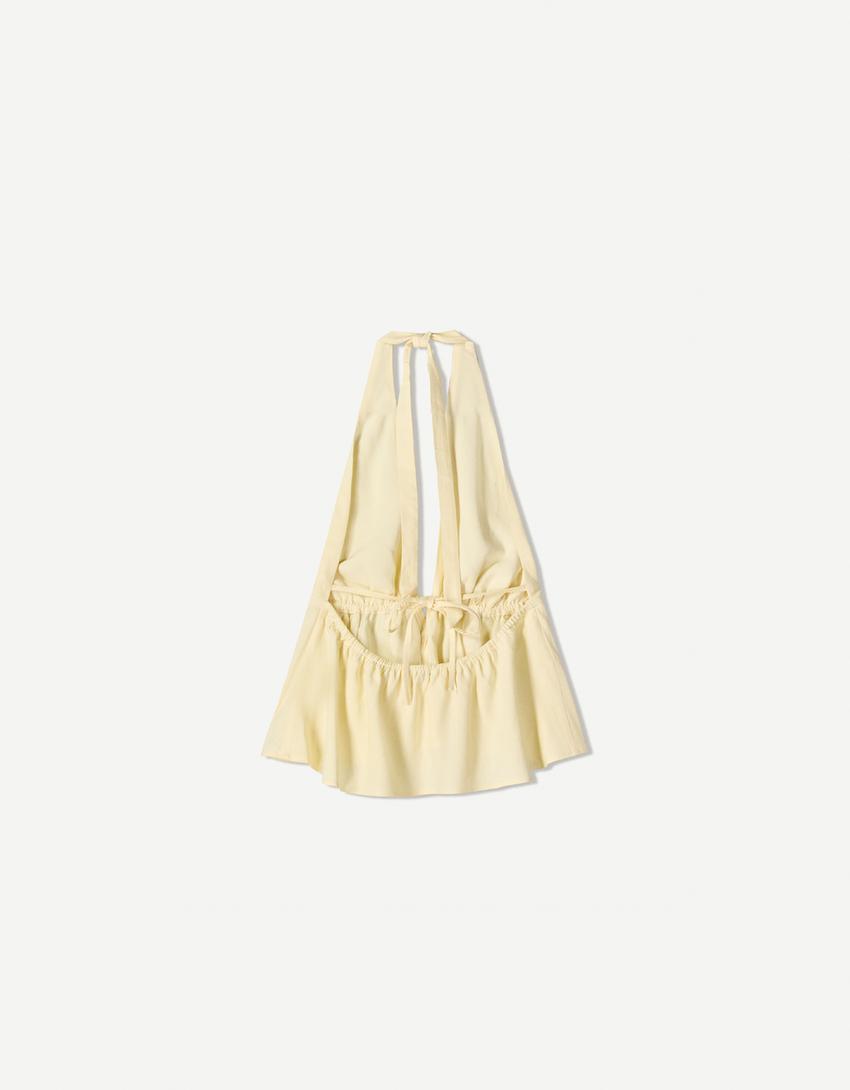 Linen blend halter waistcoat-Yellow-4