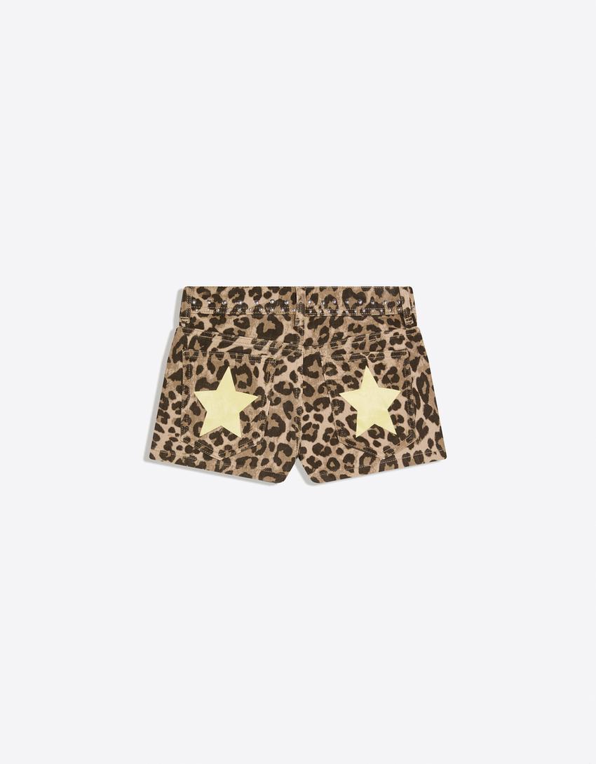 Twill shorts with studs-Sand