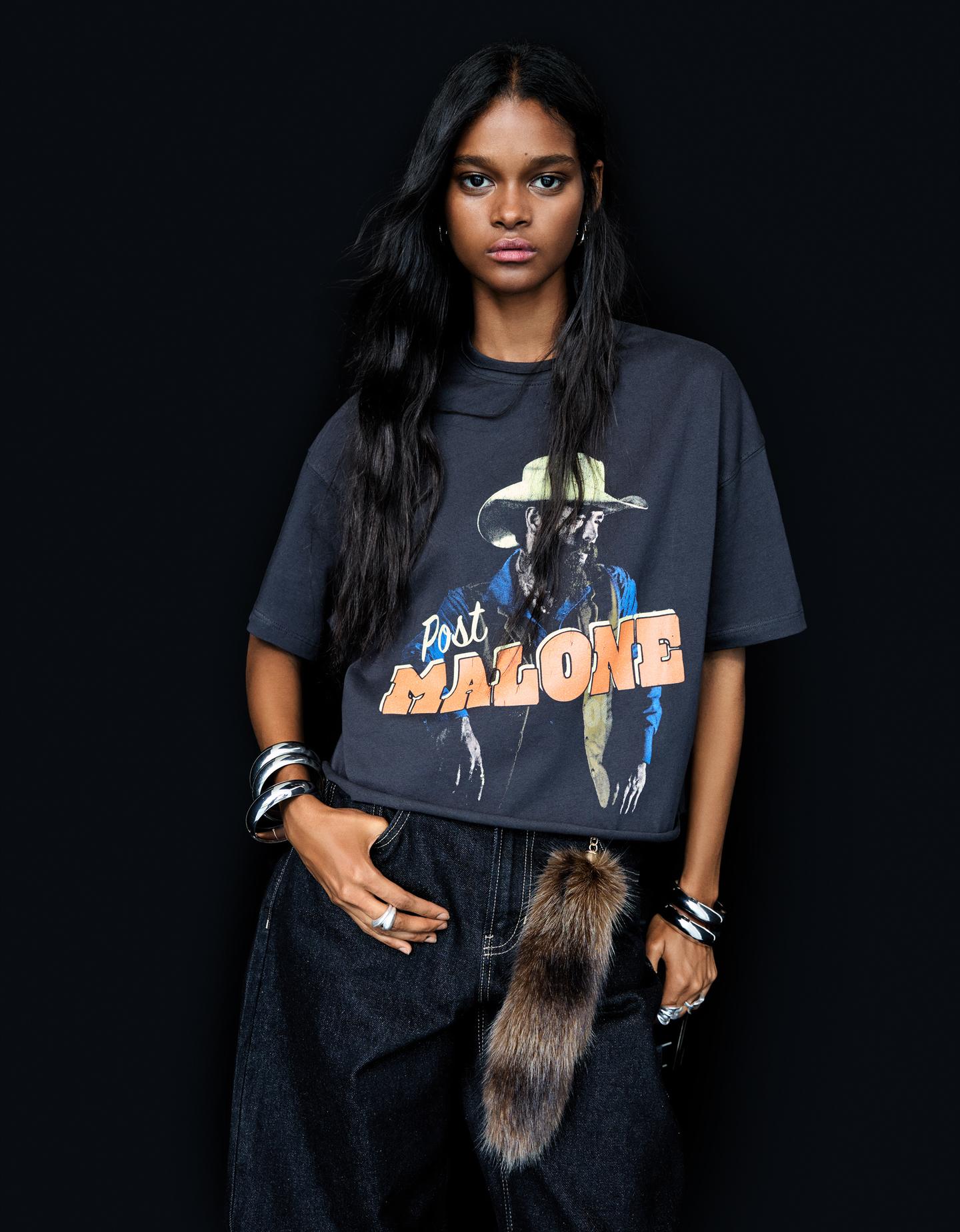 Bershka koszulka post malone z nadrukiem szary