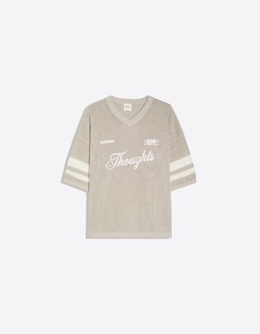 Embroidered mesh V-neck T-shirt — Grey 5