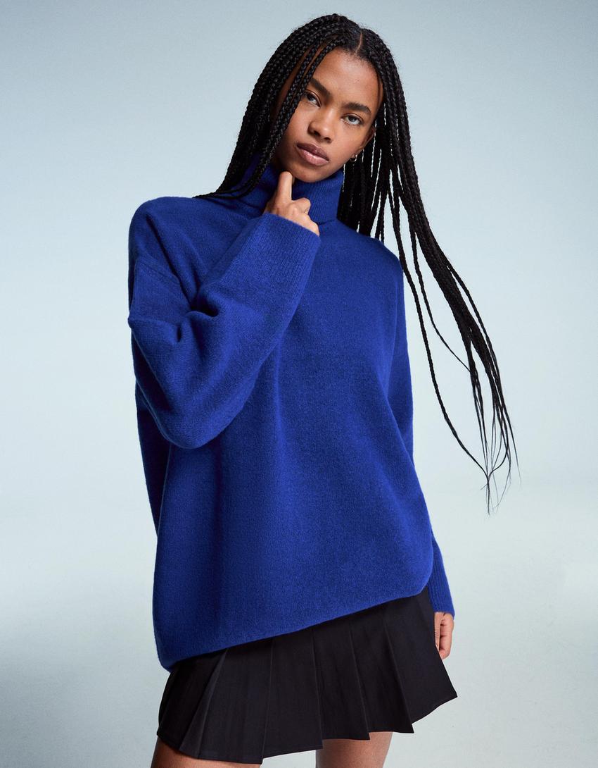 Oversized turtleneck sweater-Blue