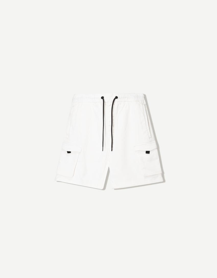 Cargo Bermuda sweat shorts-White