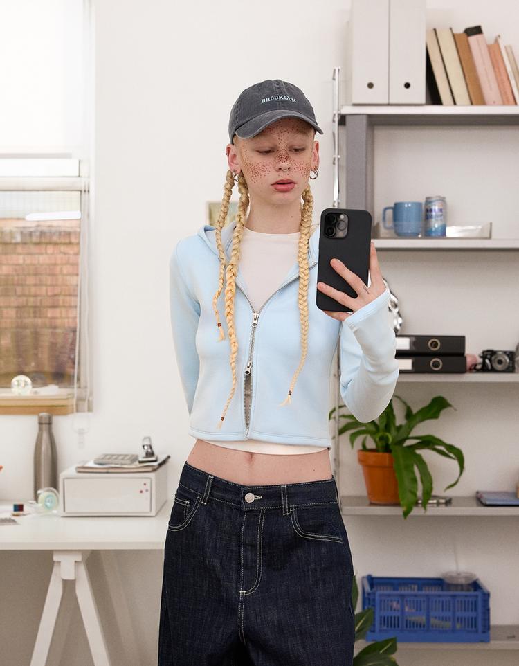 Fermuarlı, kapüşonlu ve modal karışımlı sweatshirt