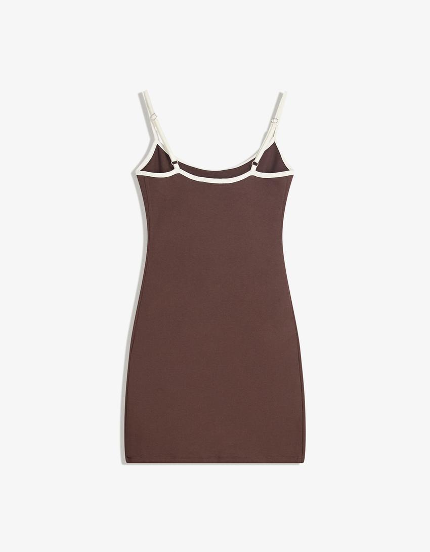 Rochie mini bretele contrast-Ciocolată-2
