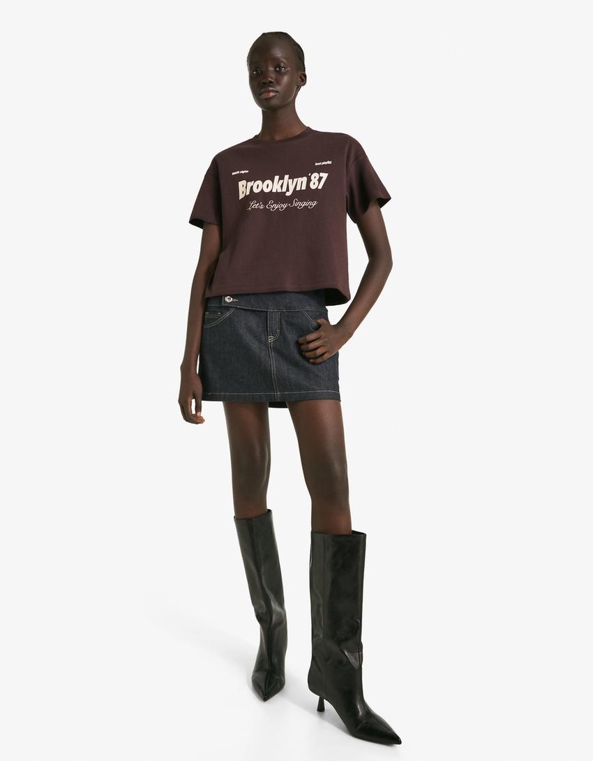 Short sleeve print T-shirt-Brown