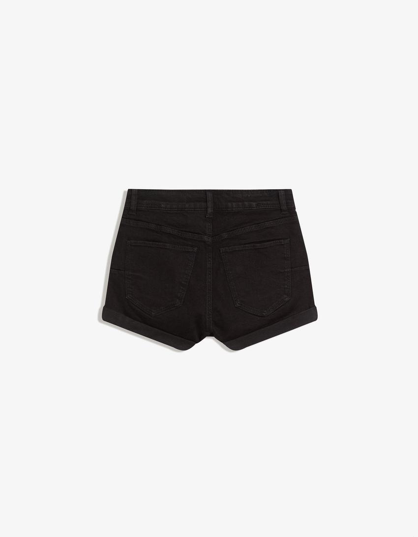 Denim roll-up shorts-Black