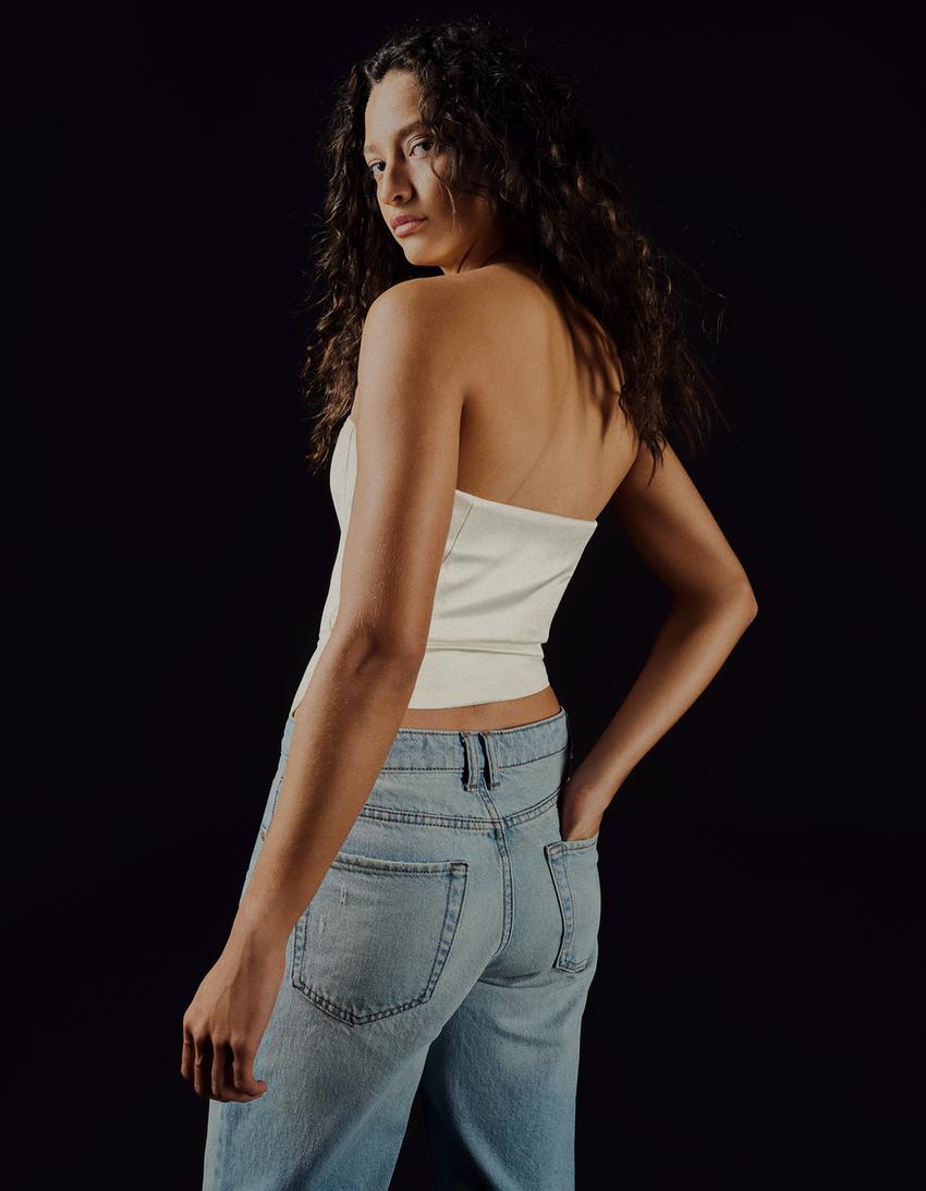 Sateen bustier top-Cream