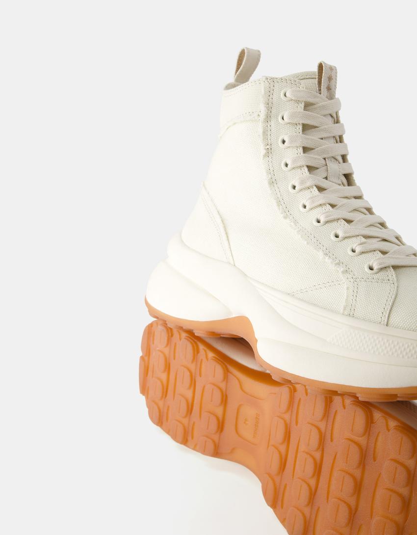 بوت برقبة للكاحل رياضي بنعل سميك-بيج فاتح-3