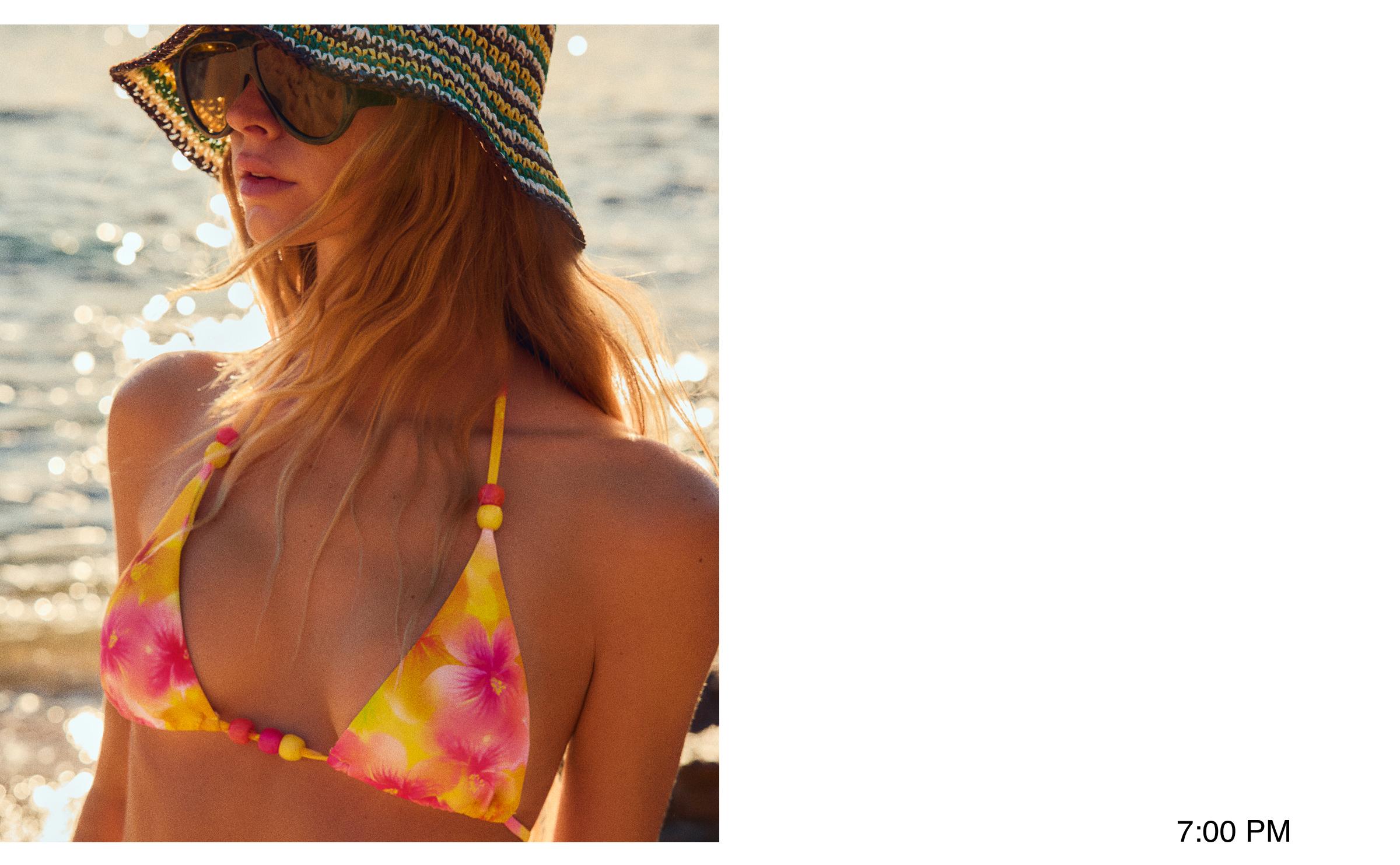Floral triangle bikini top — Orange