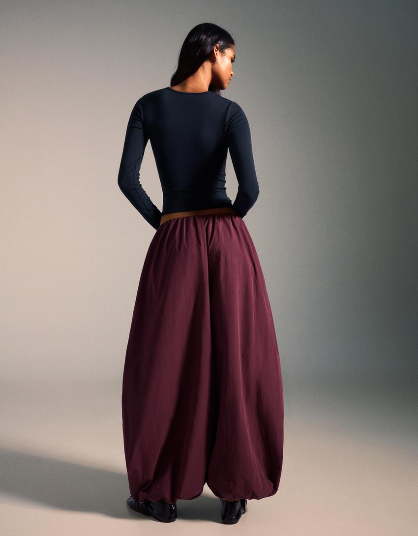 Long sleeve ruched print T-shirt-Navy