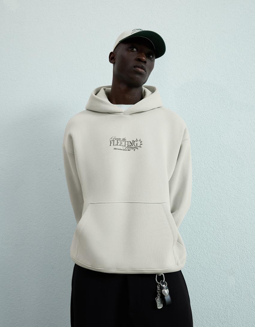 Kapuzenpullover mit Print-Steinfarbe