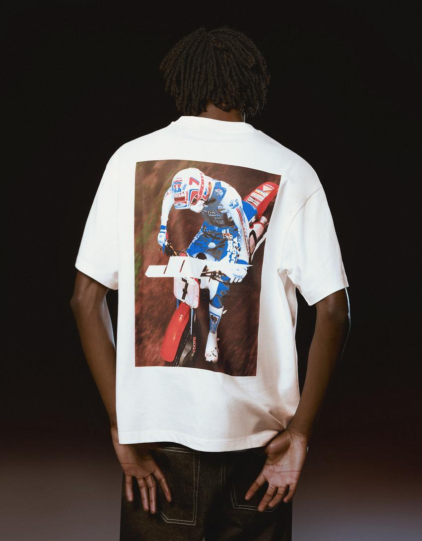 T-shirt JT Racing Honda manga curta estampado-Branco