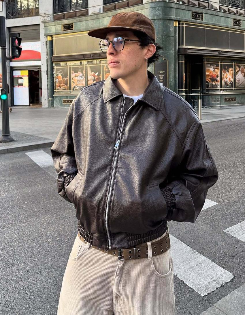 Cazadora efecto piel-Marrón