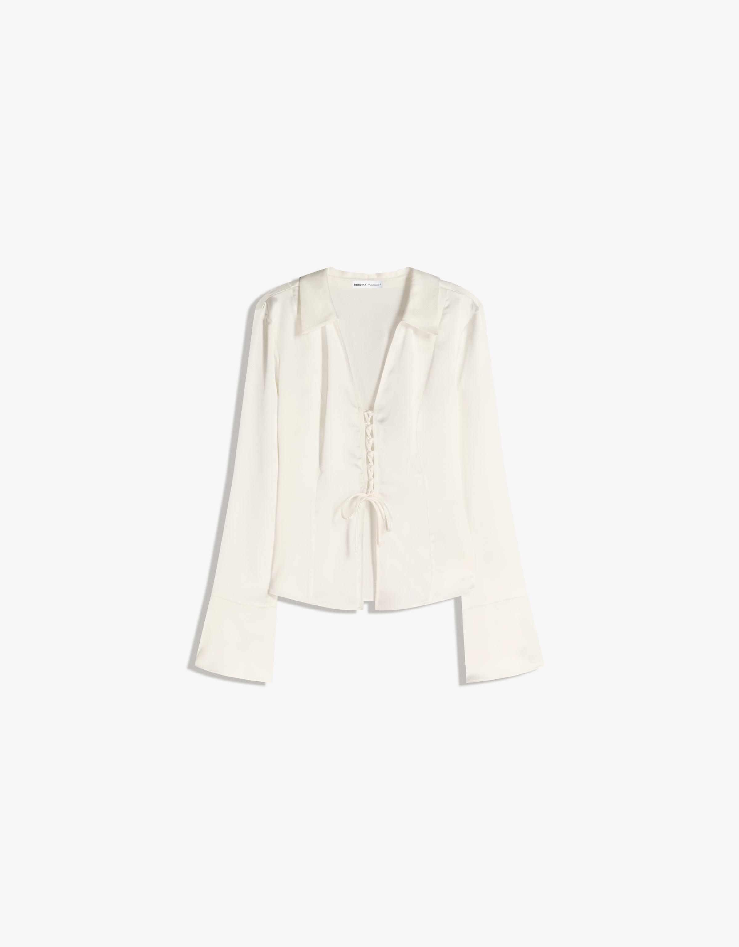 Lace-up satin shirt - Women | Bershka