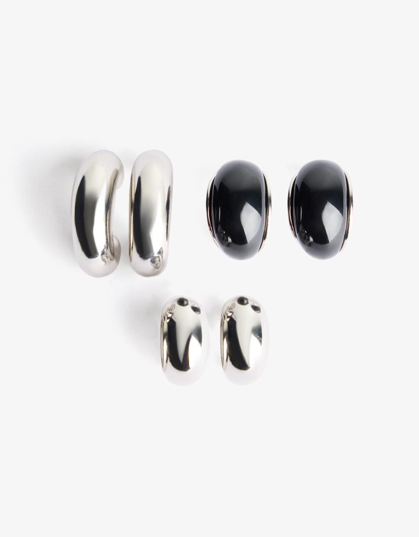 Pack 3 boucles d’oreilles contrastantes-Argent