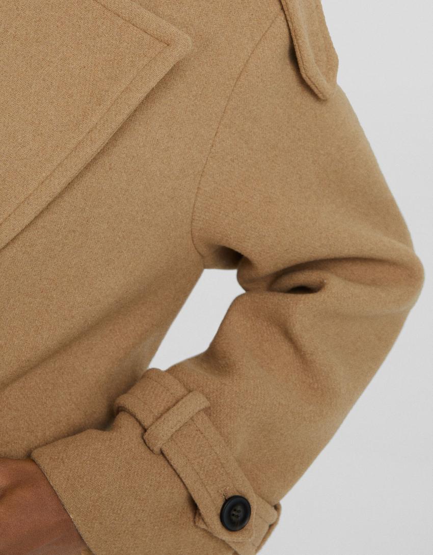 Wool blend trench coat-Camel