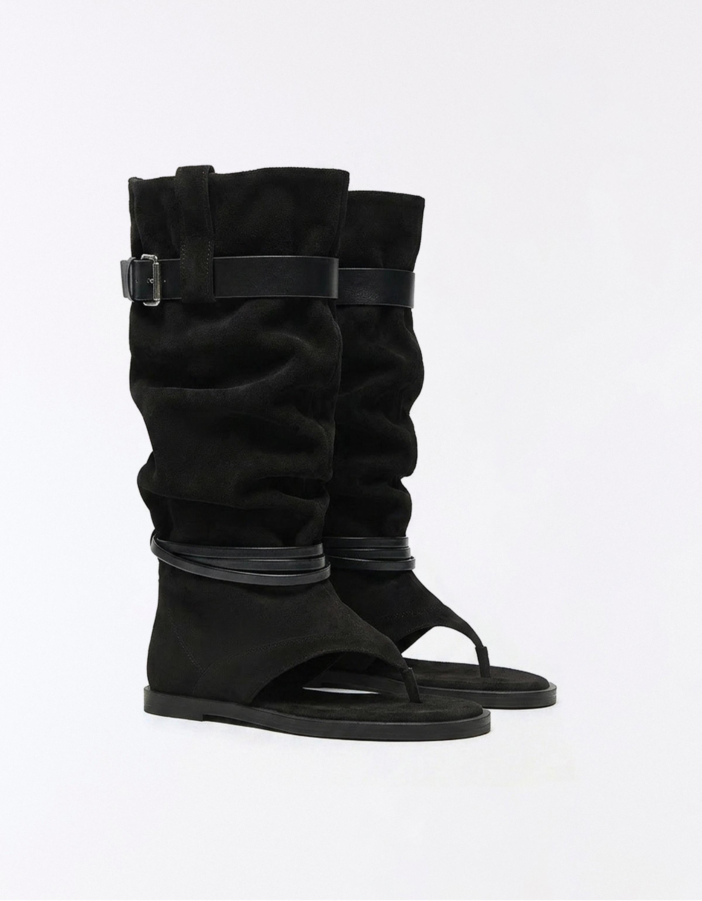Flat slider sandals with buckle — BLACK