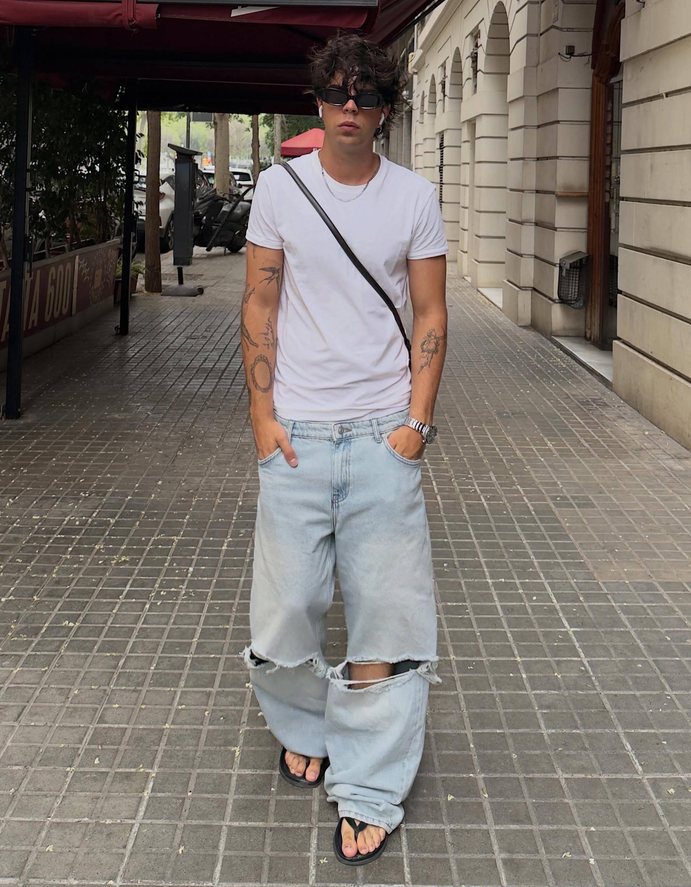 Short sleeve roll-up T-shirt — White