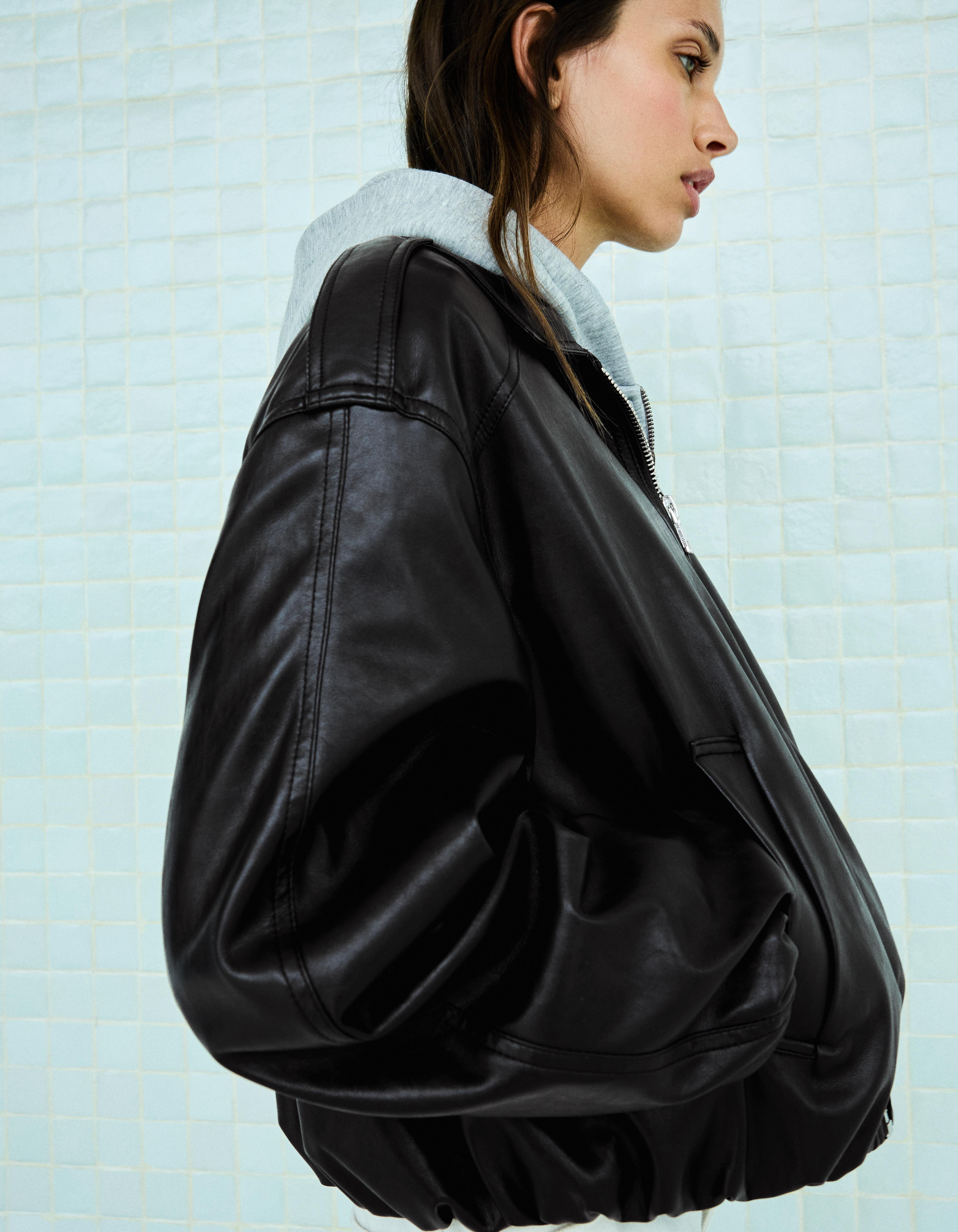 Leather effect puffer jacket — Black