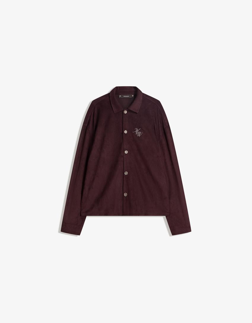 Giacca camicia boxy fit effetto camoscio ricamata-Porpora