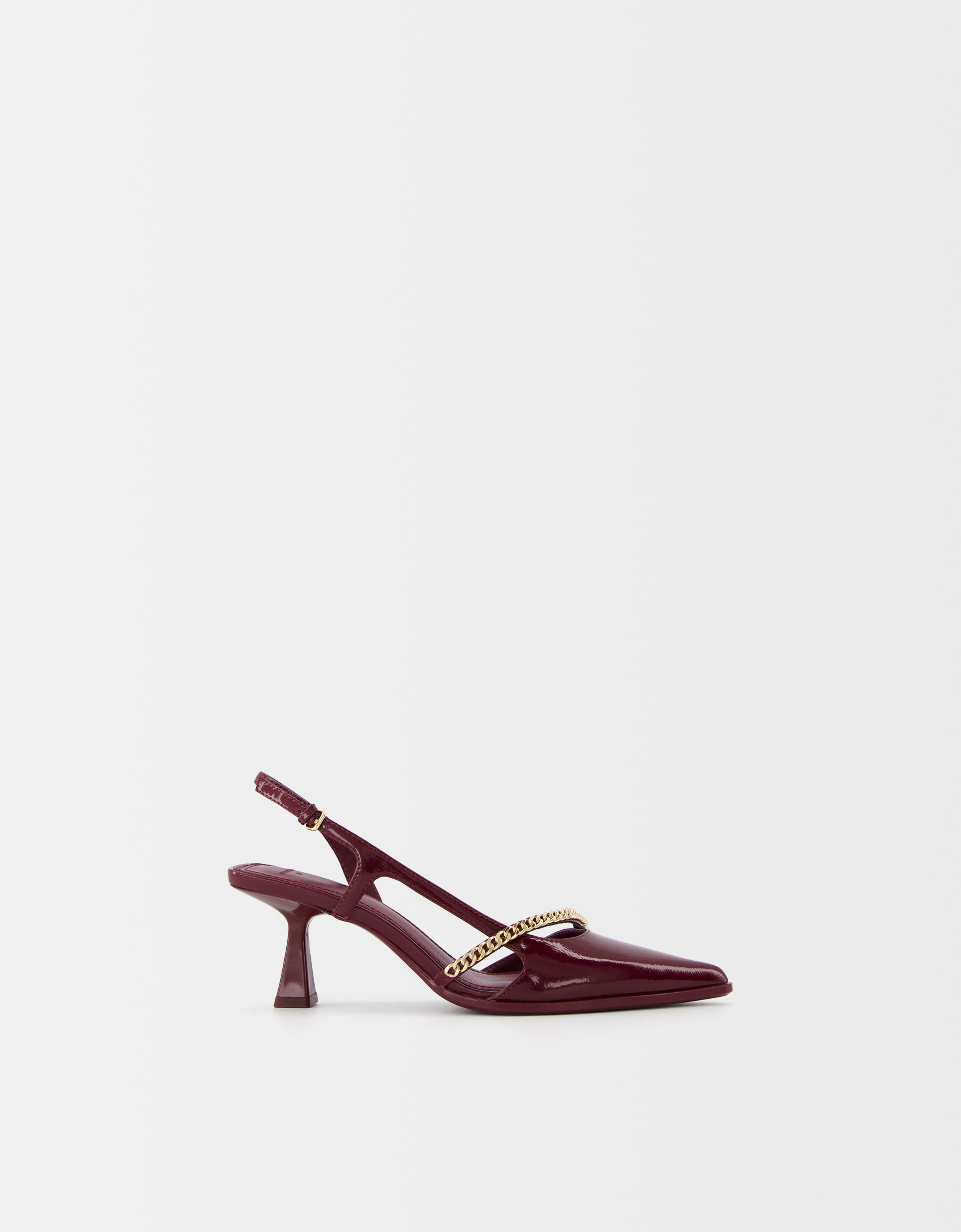 Bershka Absatzschuhe Mit Kitten-Heels Und Kette Damen 40 Granatrot