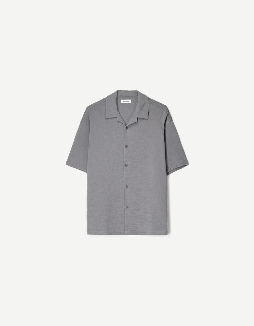 Chemise à manches courtes texturée-Gris foncé-4