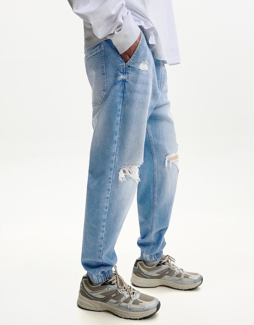 Jeans jogger rotos-Azul lavado