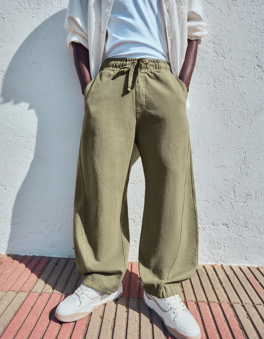 Interlock balloon fit trousers-Khaki