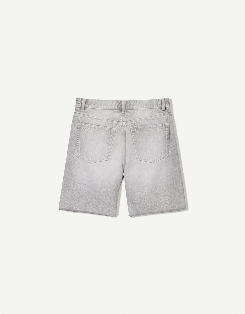 Ripped denim Bermuda shorts-Grey