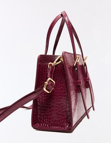 Textured box bag with buckles — Burgundy 2