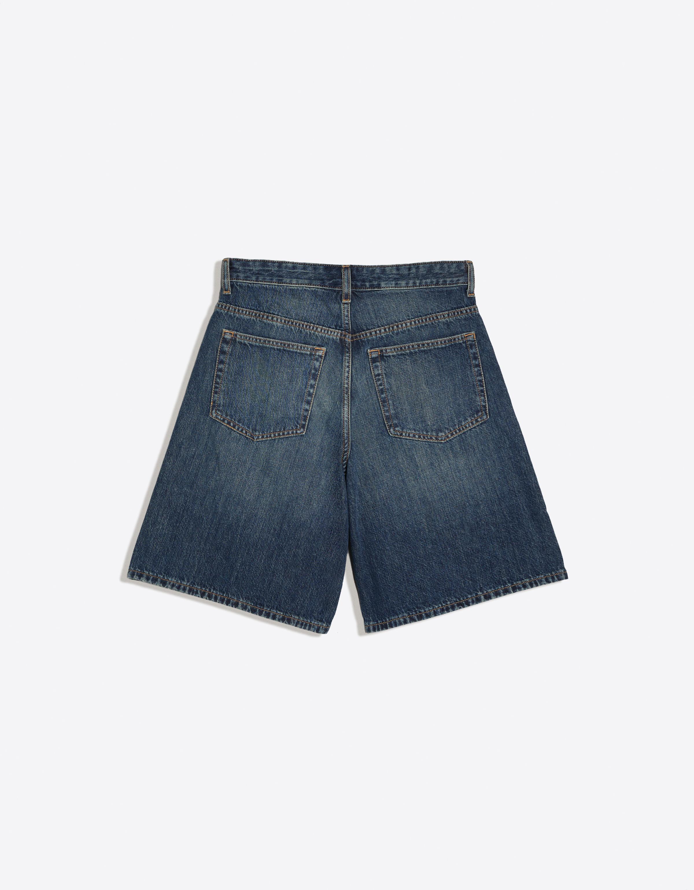 Crossover waist denim Bermuda shorts — Blue