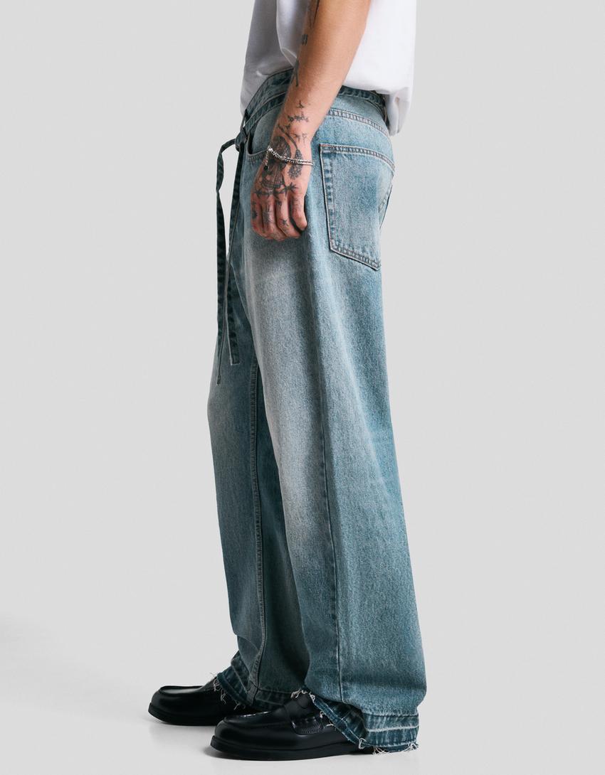 Baggy jeans with belt-Light blue-2