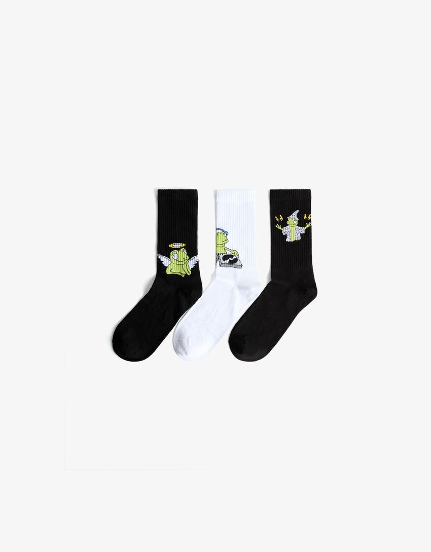 Pack of 3 printed socks-White-0