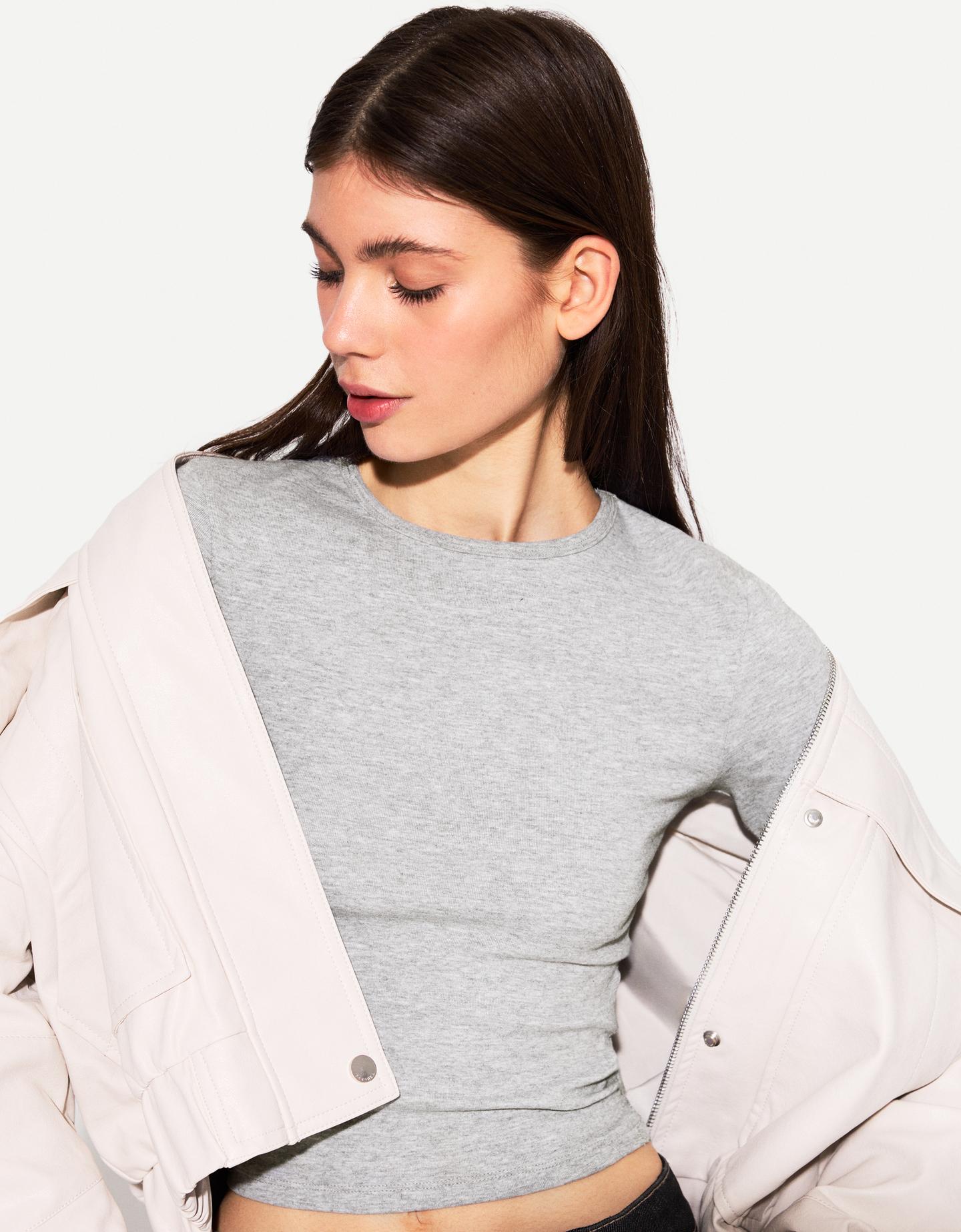 Bershka Langarmshirt Damen M Grau günstig online kaufen