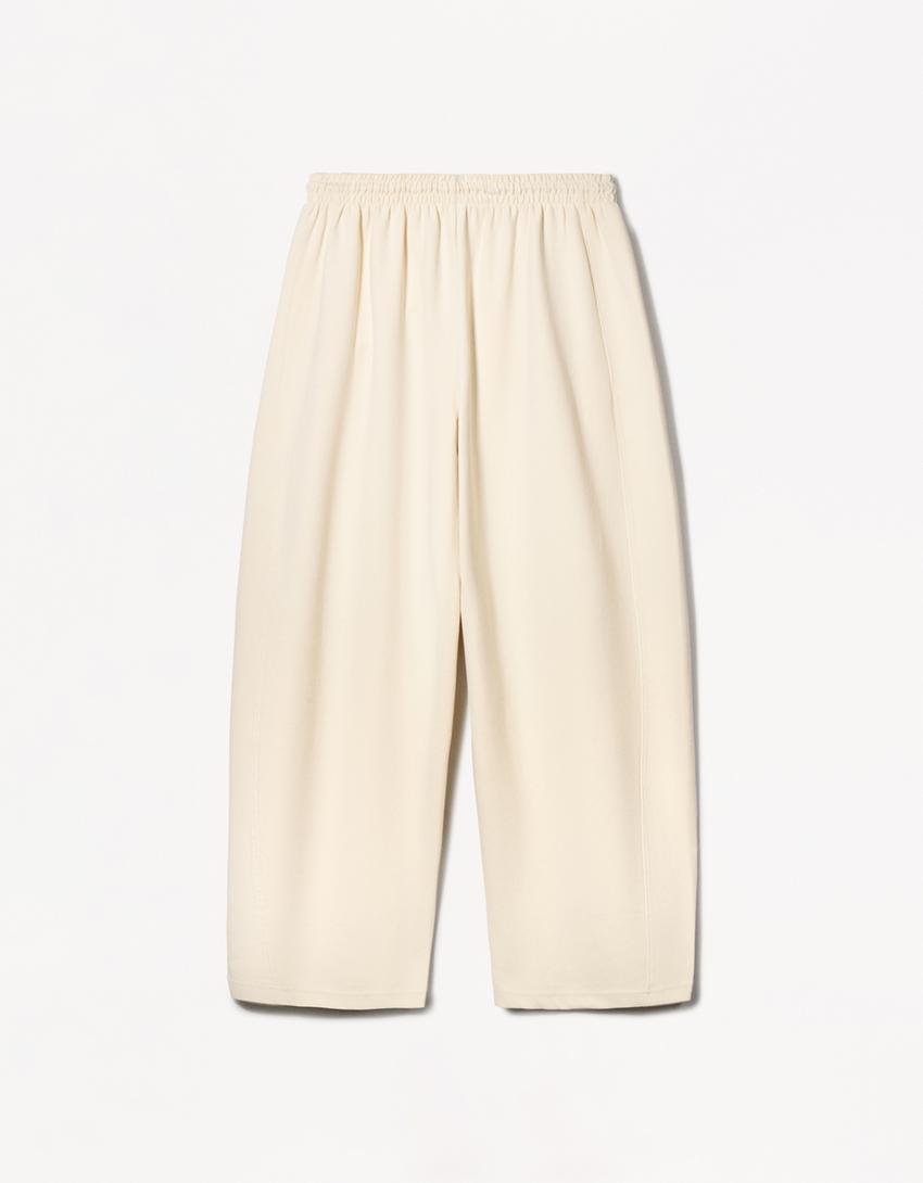 Plush barrel trousers-Sand-5