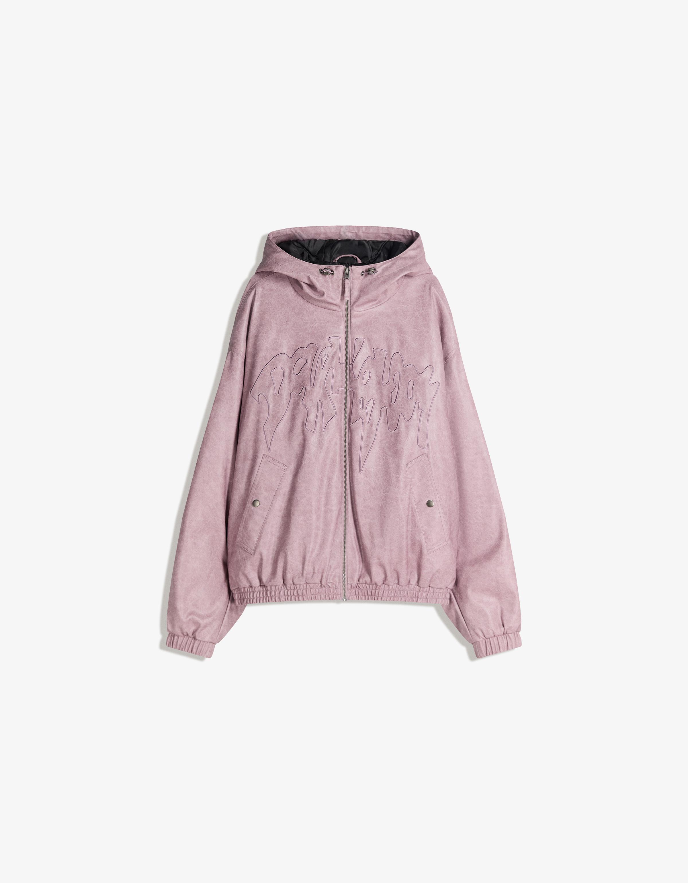 Bershka Kapuzenjacke Aus Kunstleder Herren S Rosa