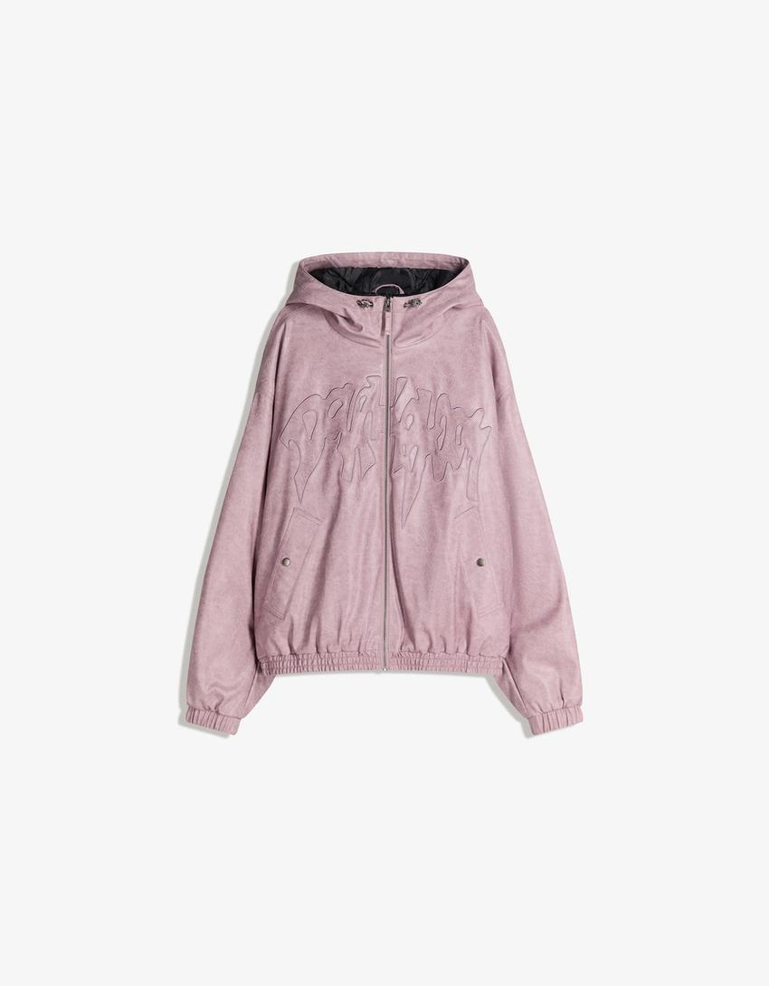 Hooded leather effect jacket-Pink