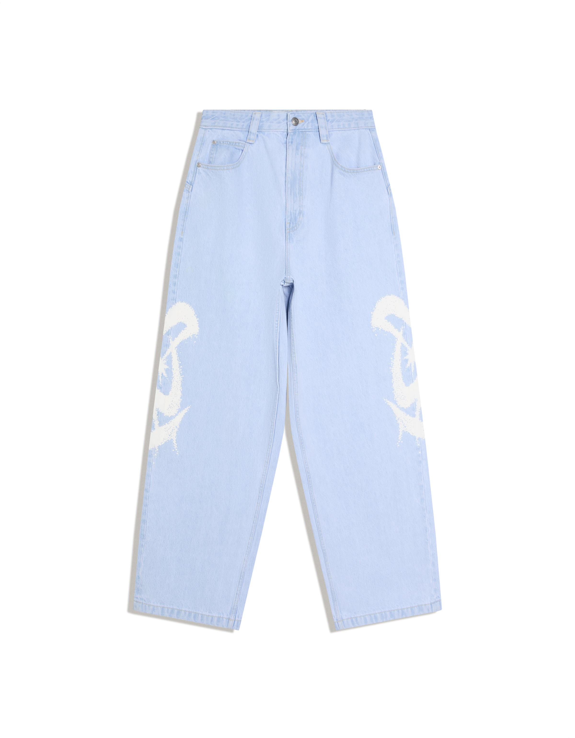 Super baggy jeans with side print — Light blue