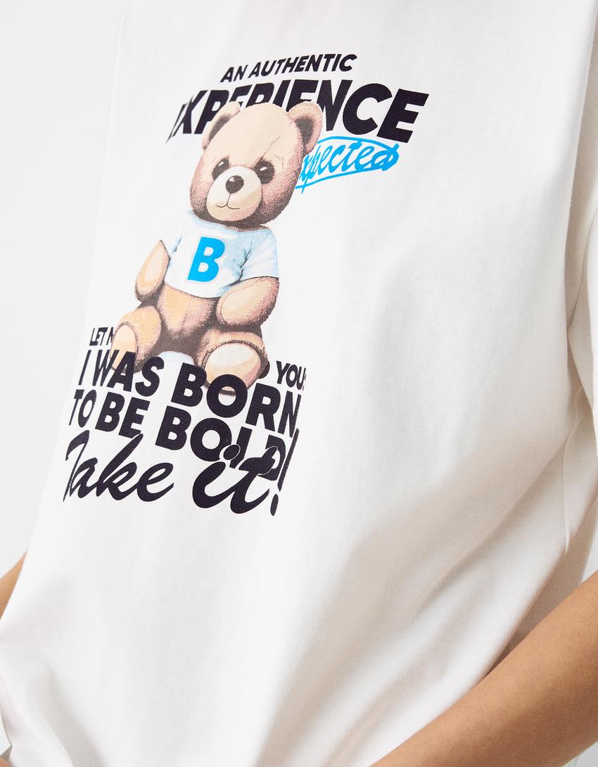 Printed short sleeve oversize T-shirt-Off white-5