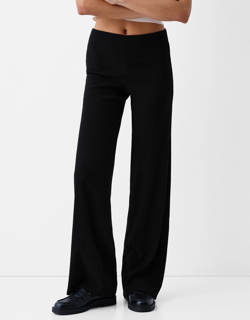 Wide leg embossed pants-Black-1