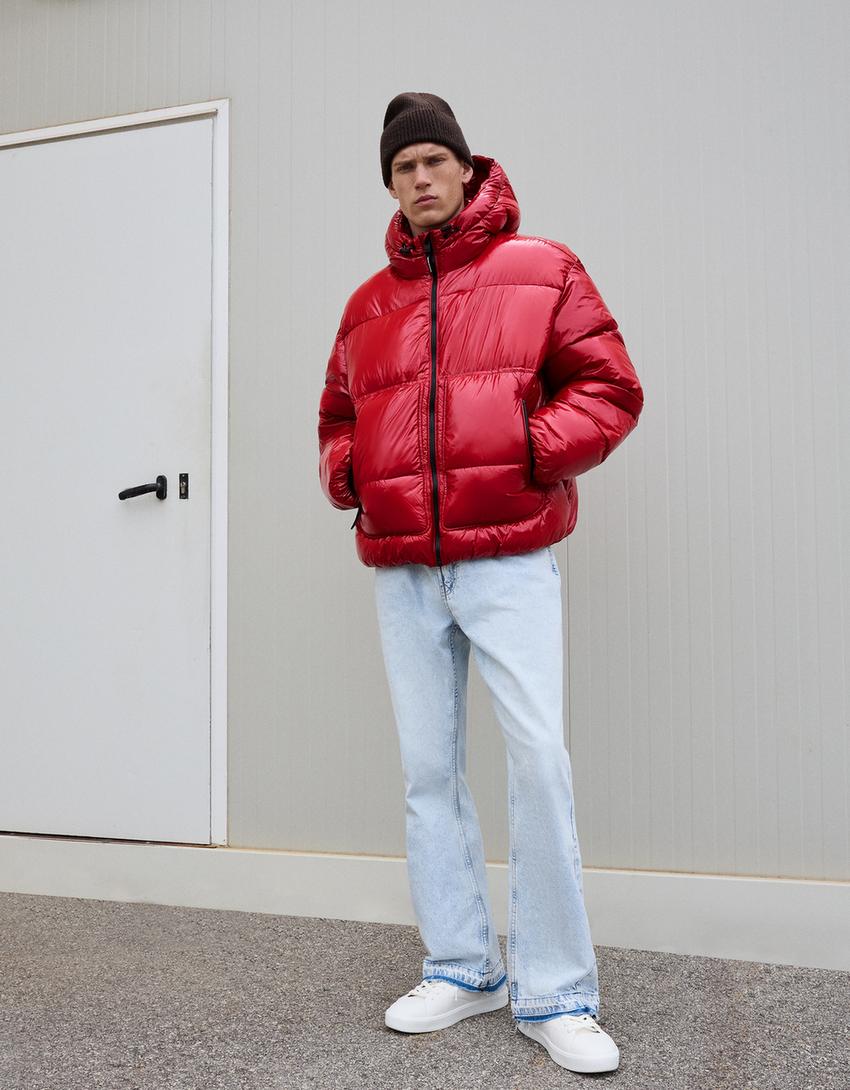 Gewatteerd jack met capuchon-Rood-3