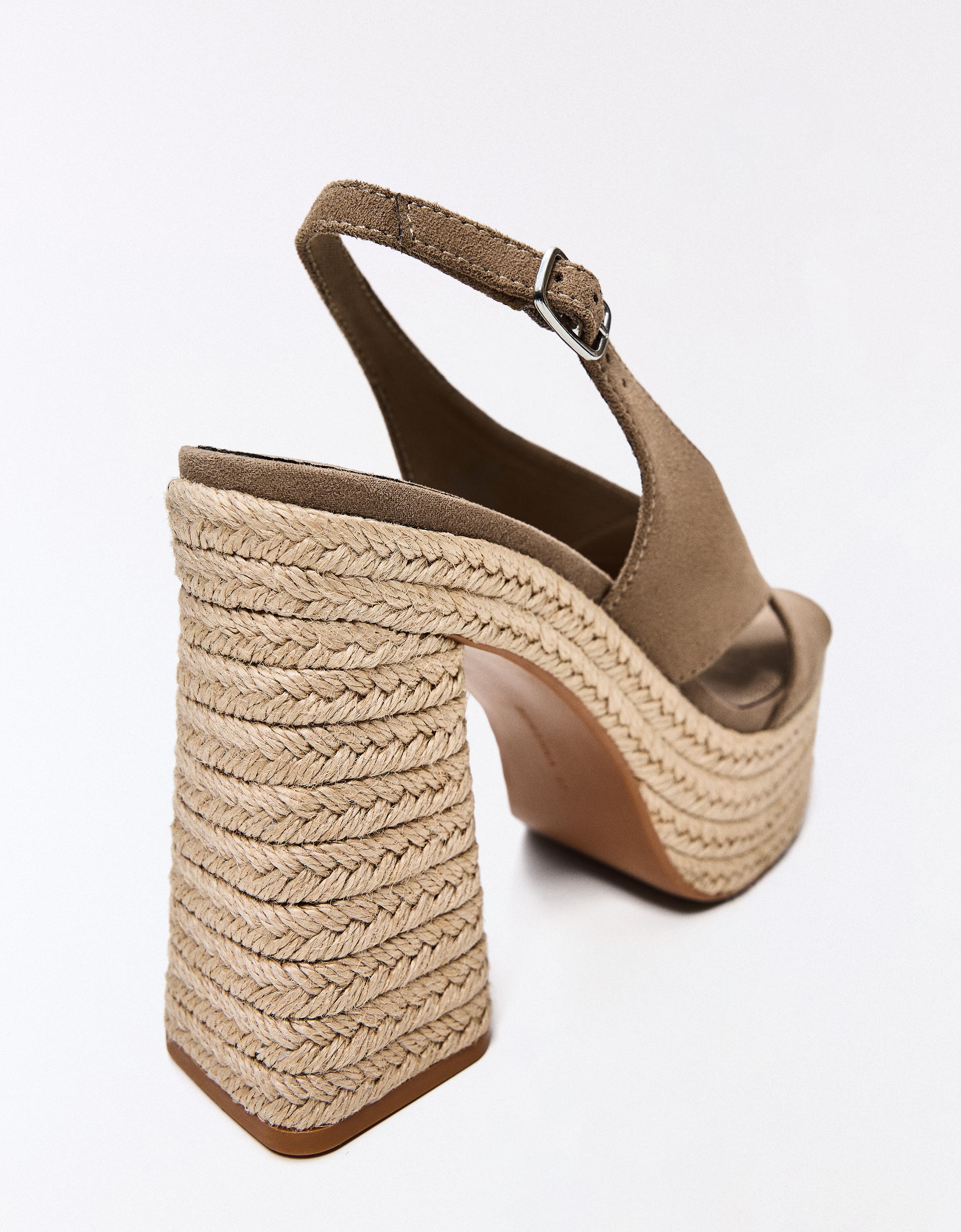 Jute platform heeled sandals — Brown