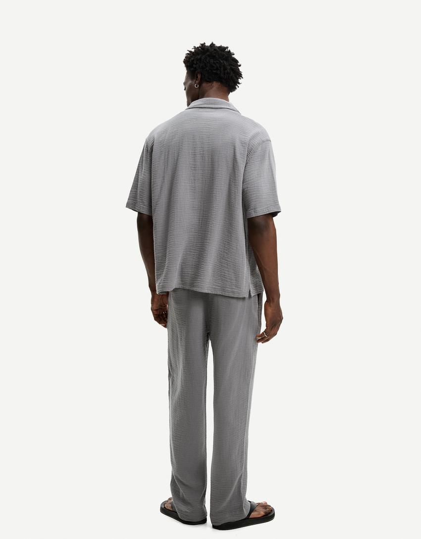 Textured short sleeve shirt-Dark grey-1