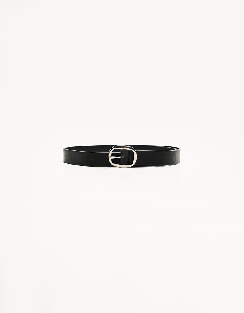 Cinto fino com efeito pele-Preto