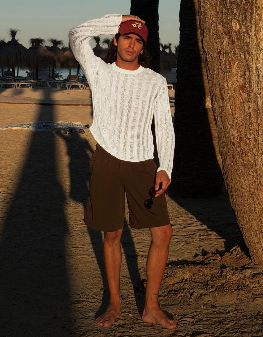 Jersey de punto calado-Blanco roto